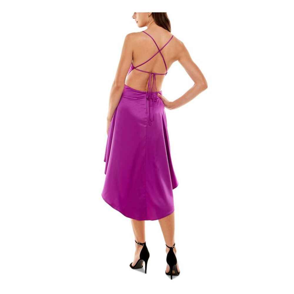 CITY STUDIO Womens Hi-Lo Midi Dress Purple Sleeveless Strappytie Back Juniors 0 - Picture 2 of 4
